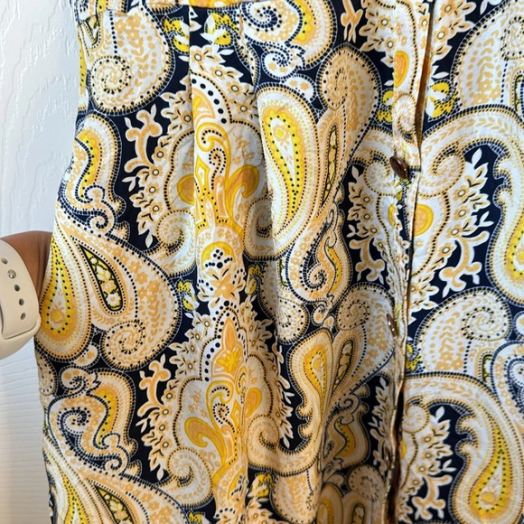 DM Donna Morgan Paisley Print Puff Sleeve Front Button Midi Dress 100% Silk sz 6 - Picture 3 of 11